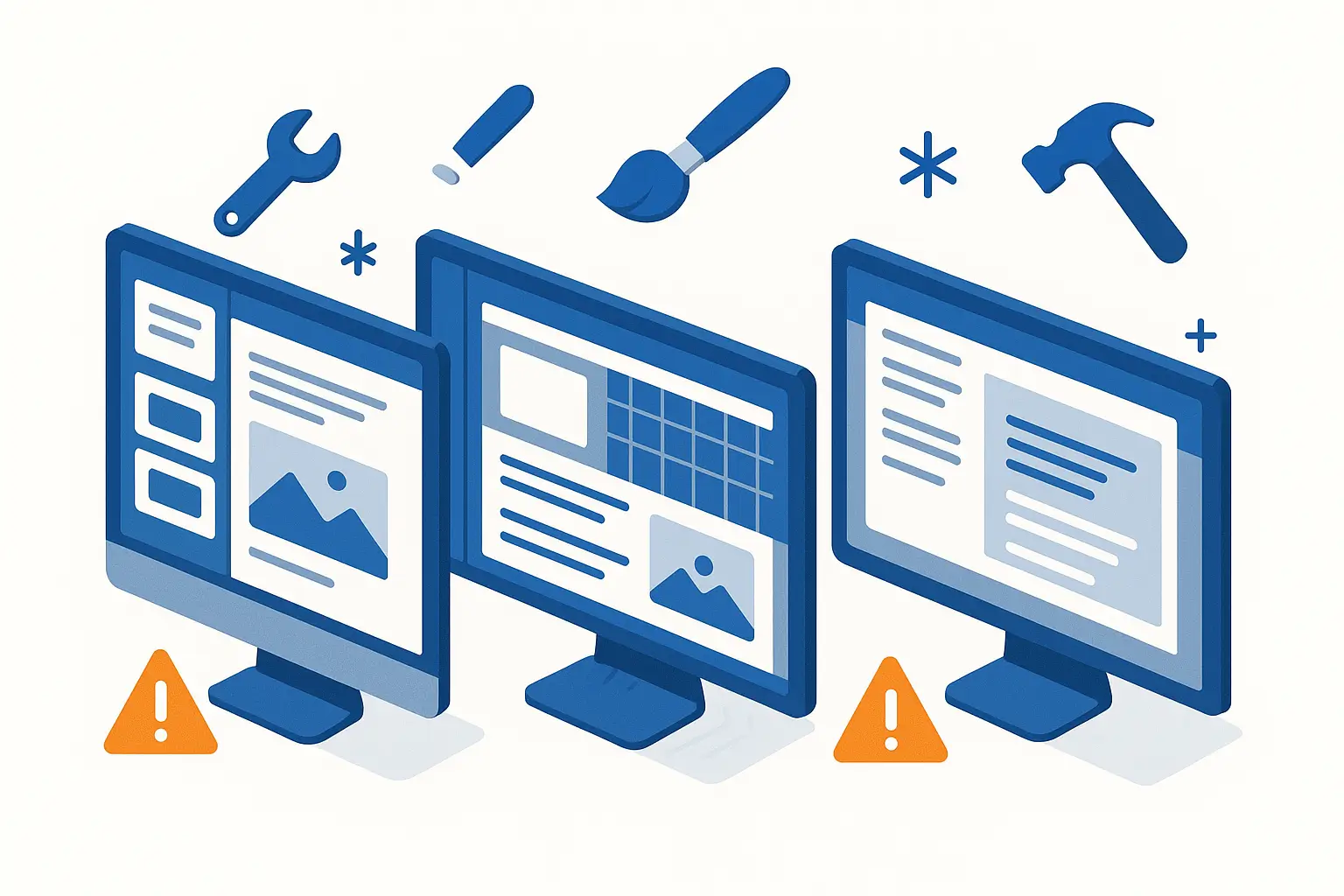 Comparaison visuelle des interfaces Wix, WordPress et Google Sites pour artisans