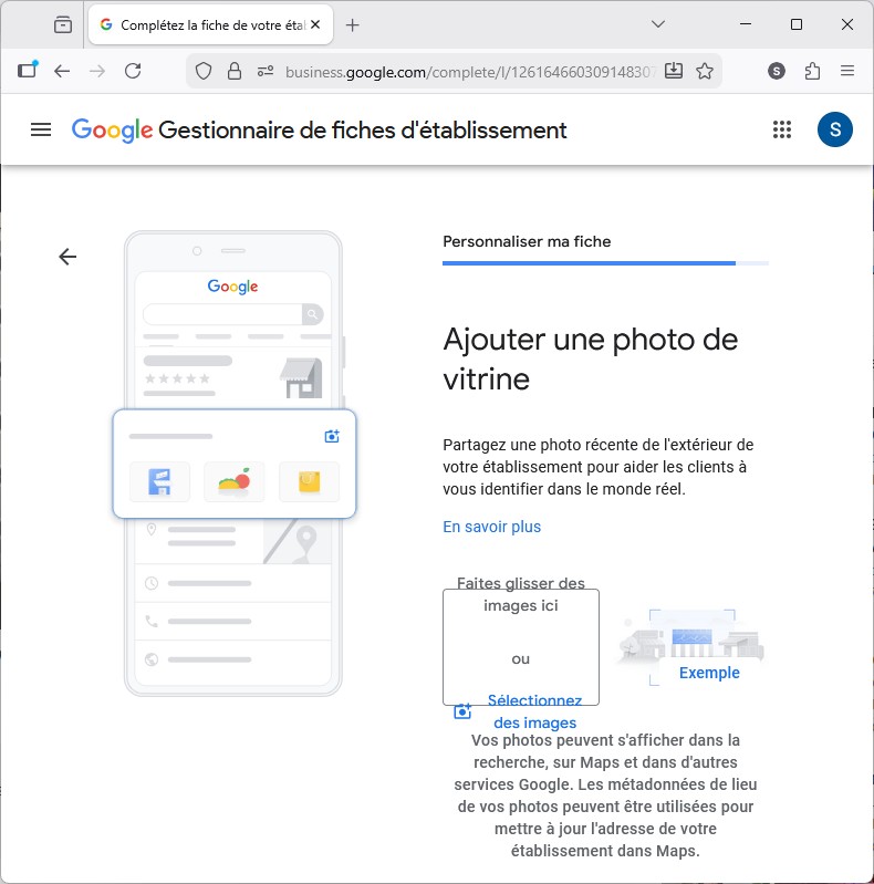 Google Business : ajout d'une photo de vitrine de l'établissement