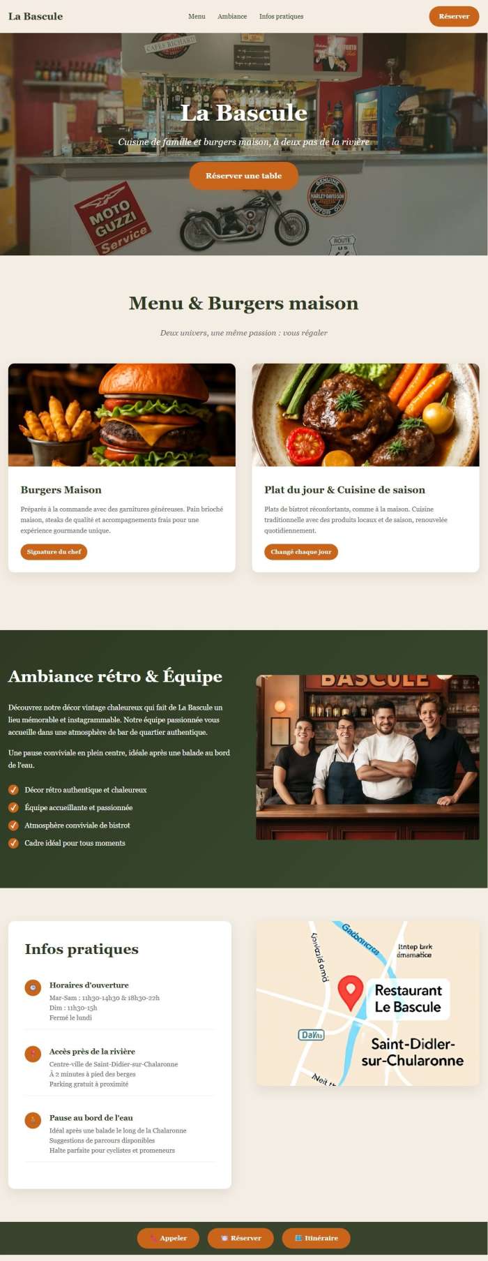Site vitrine pour restaurant La Bascule